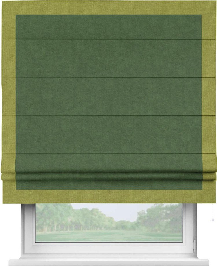 Римская штора «Кортин» для проема, канвас зелёный, с кантом Чесс